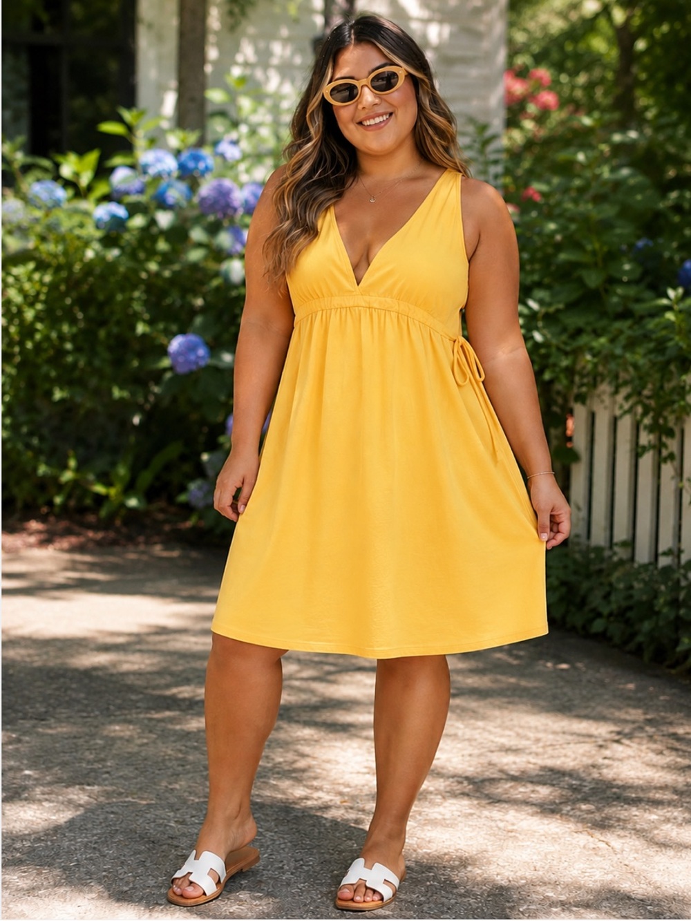 NWT‎ Wild Fable Yellow Sleeveless Tie Waist Knit Mineral Dyed Babydoll Sundress